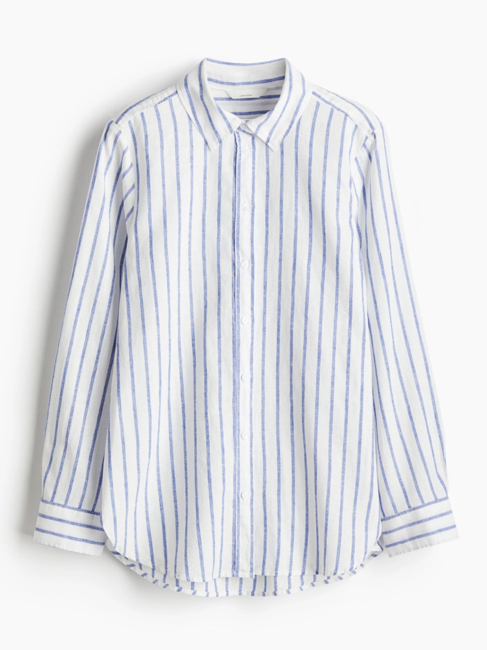 H&M Linen Button Front Shirt. White and light Blue Striped. Size XL
